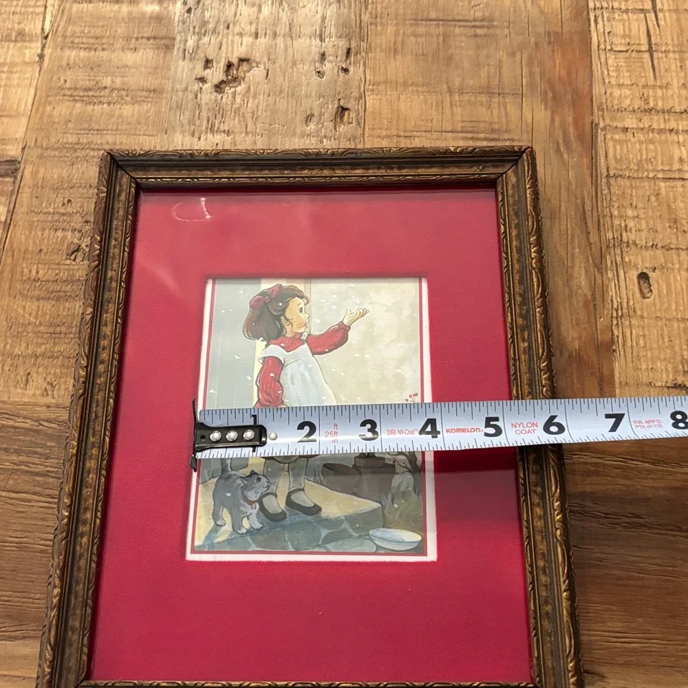 Vintage 8x10 Gold Frame + Red Velour Mat Picture. Cottage-core | Wall Art Decor